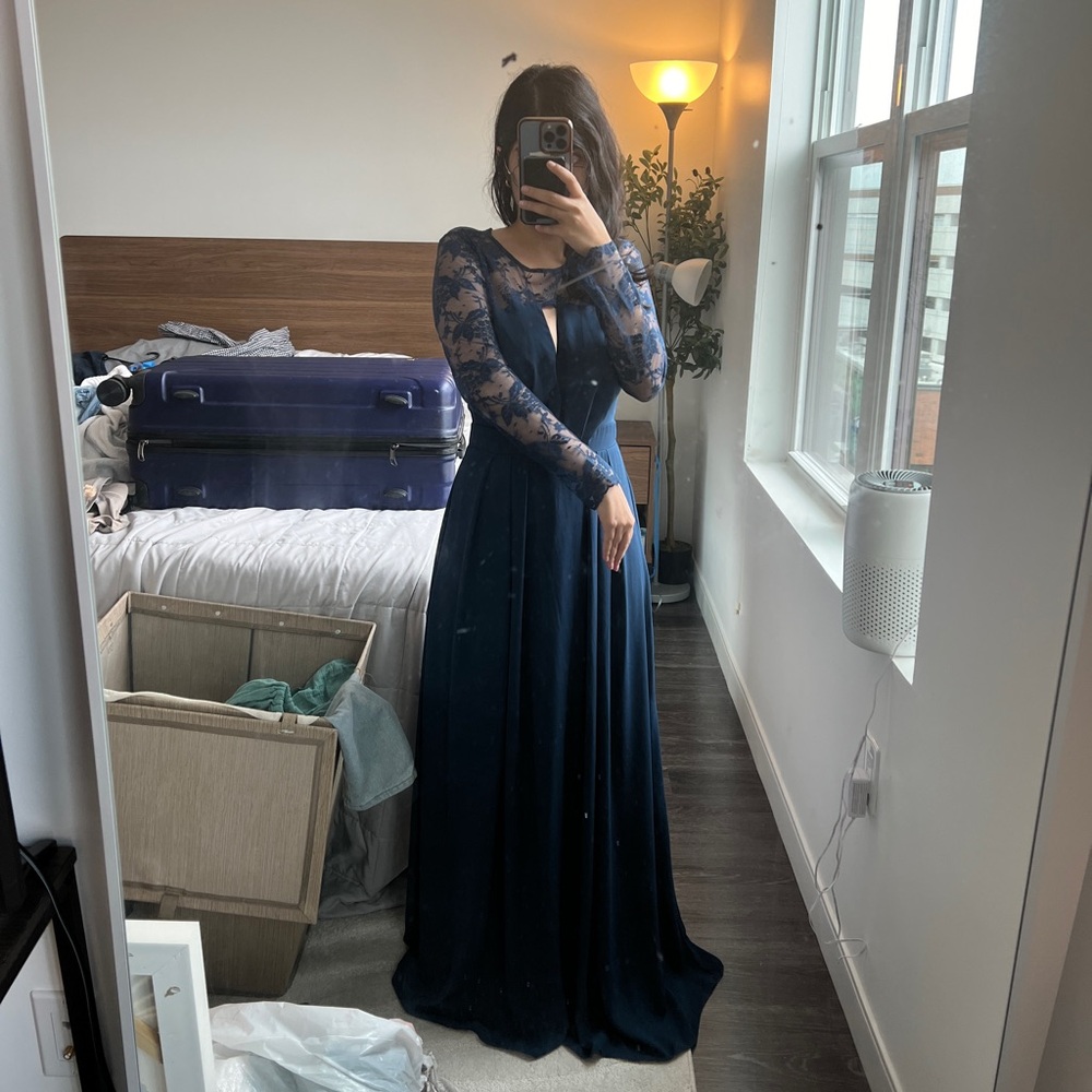 Long sleeve maxi gown dress blue lace modest ASOS